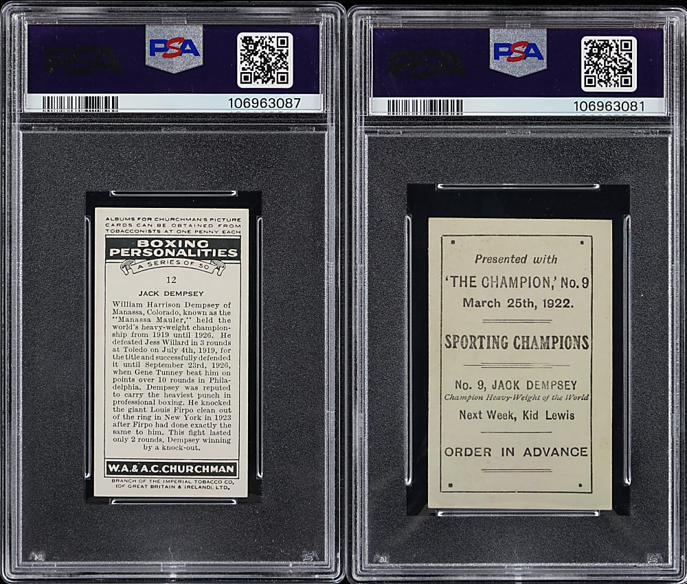 1922-1938 Jack Dempsey PSA Graded Pair