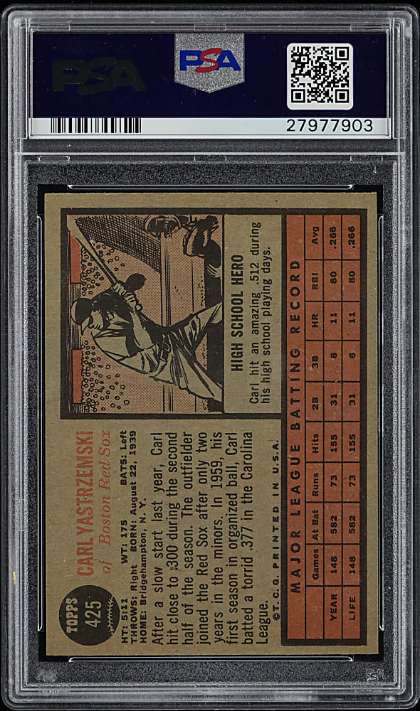 1962 Topps #425 Carl Yastrzemski PSA NM+ 7.5