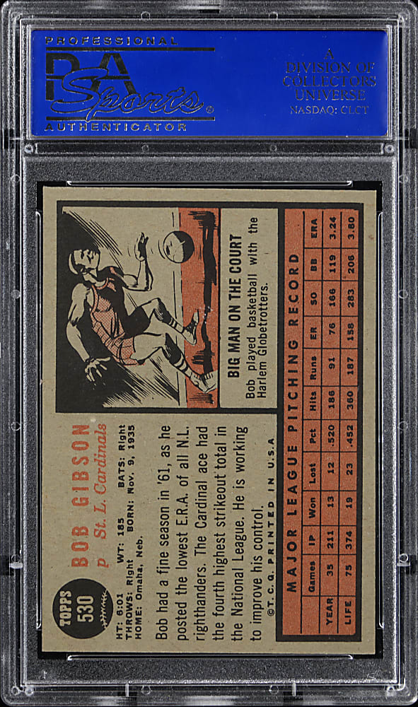 1962 Topps #530 Bob Gibson High Number PSA NM 7