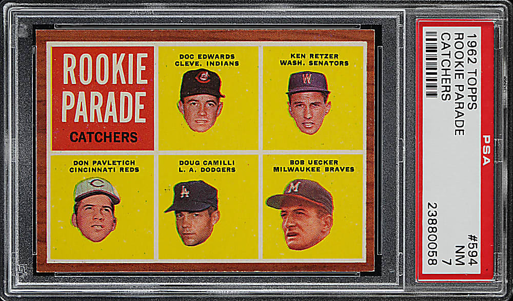1962 Topps #594 Bob Uecker Rookie High Number PSA NM 7