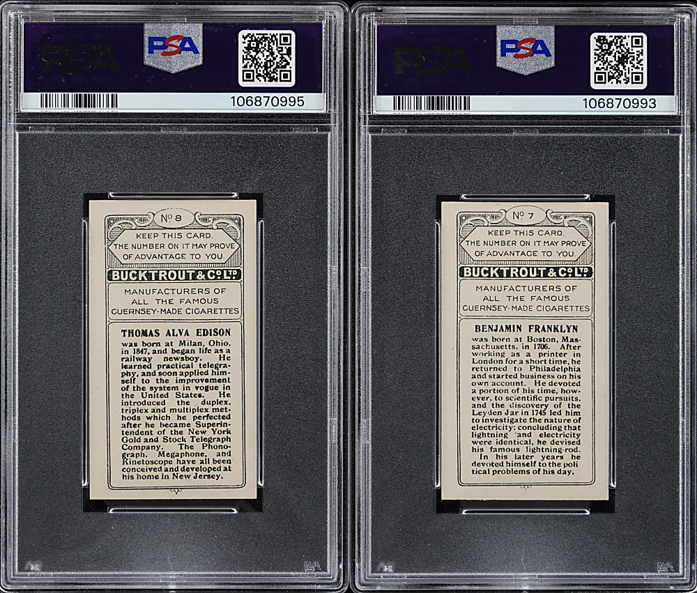 1924 Bucktrout & Co. Inventors PSA Graded Pair with Thomas Edison & Benjamin Franklin