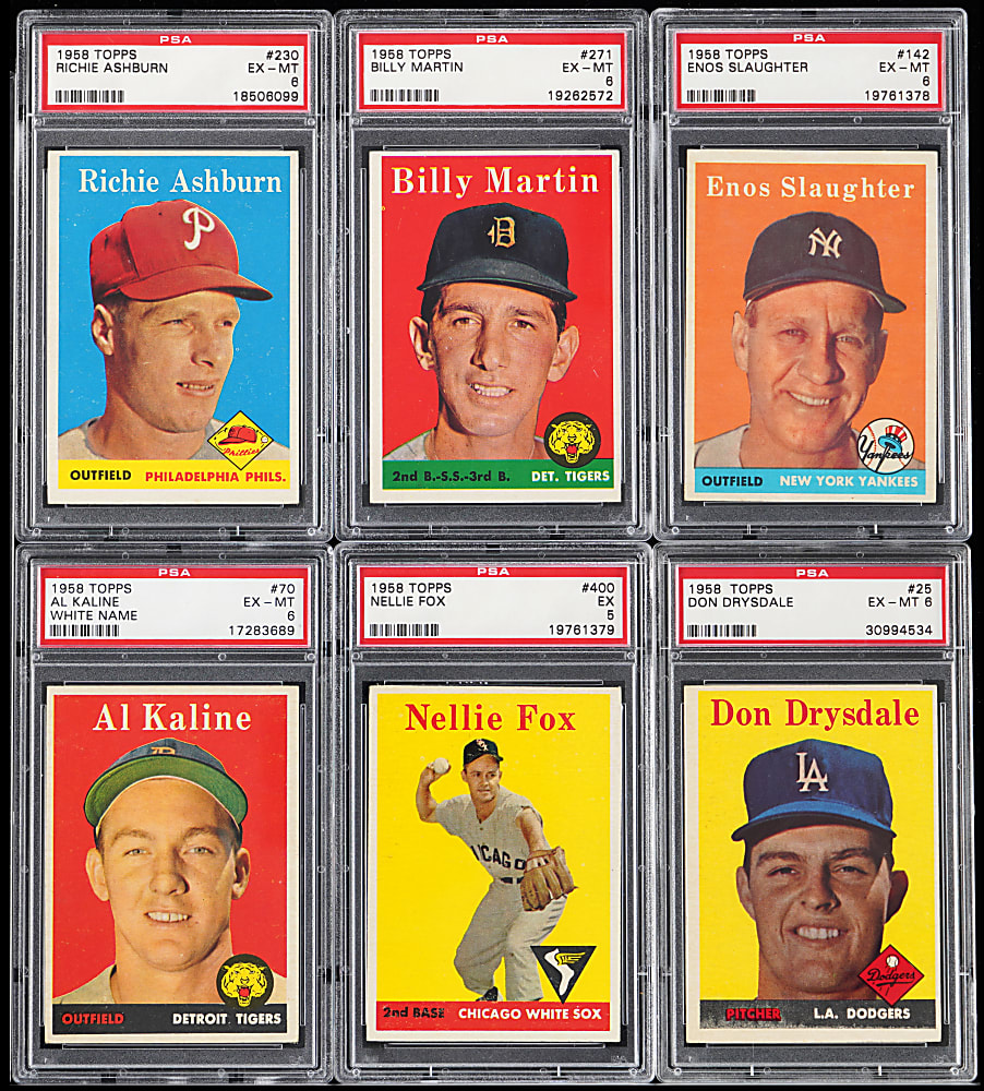 1958 Topps Hall of Fame & Star PSA EX 5 to NM 7 Graded Collection (9) with (8) Hall of Famers