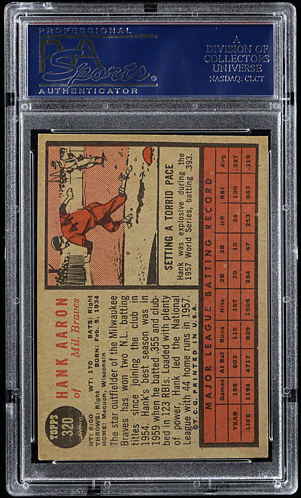 1962 Topps #320 Hank Aaron PSA EX 5