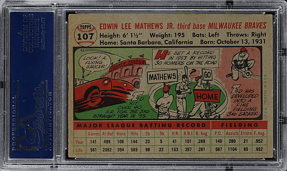 1956 Topps #107 Ed Mathews Gray Back PSA VG-EX+ 4.5