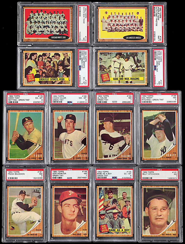 1962 Topps Green Tint Complete Set (87) with (12) PSA Graded - Clean!