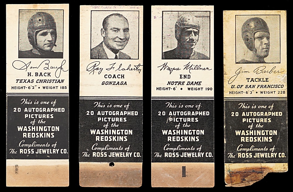 1939 Washington Redskins Ross Jewelry Matchbooks Near Set (19/20) with Jim Barber Shortprint & Sammy Baugh