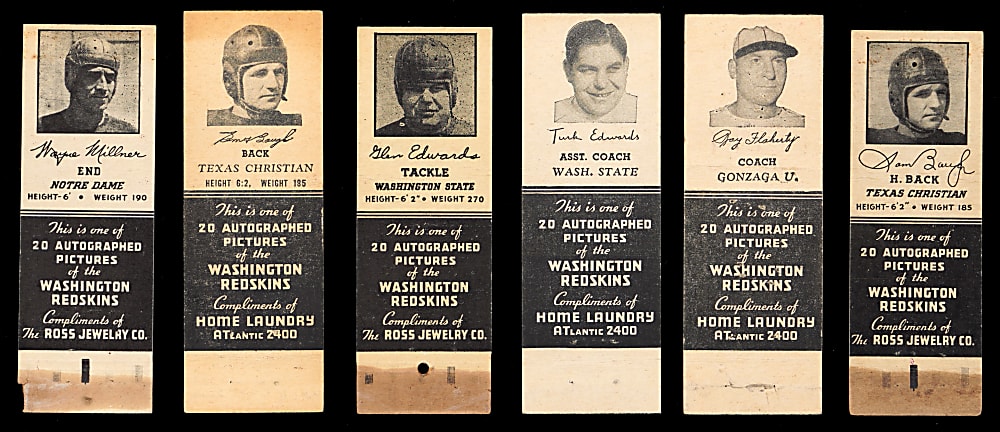 1940 & 1942 Washington Redskins Matchbook Covers Complete Set Pair with Sammy Baugh