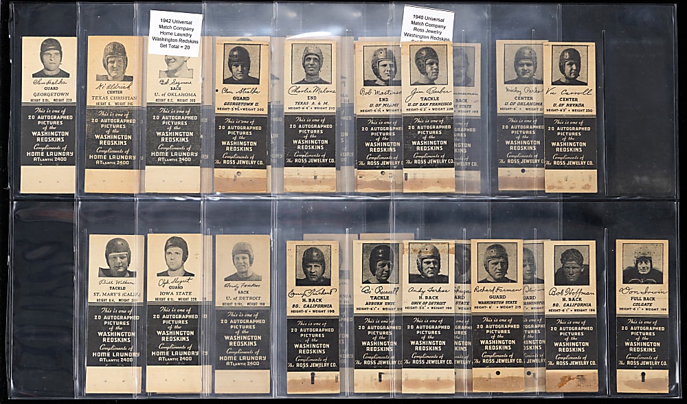 1940 & 1942 Washington Redskins Matchbook Covers Complete Set Pair with Sammy Baugh