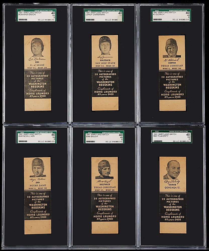 1941 Washington Redskins Home Laundry/Maryland Match SGC VG 3 Graded Matchbook Covers Set (20)
