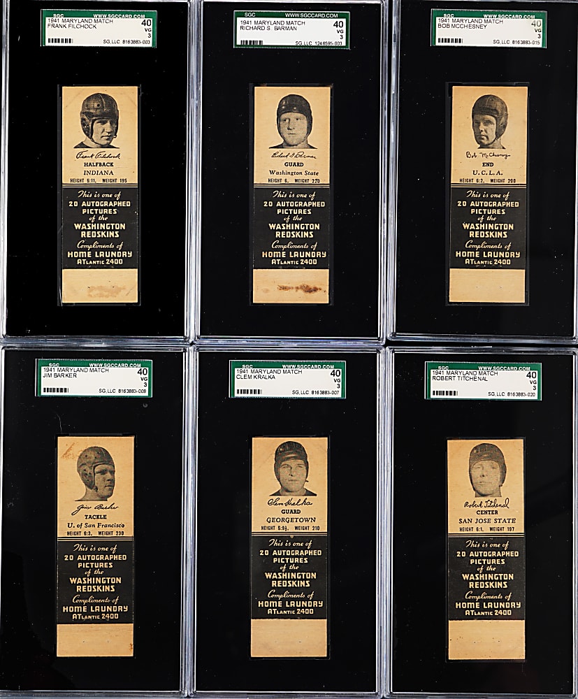 1941 Washington Redskins Home Laundry/Maryland Match SGC VG 3 Graded Matchbook Covers Set (20)