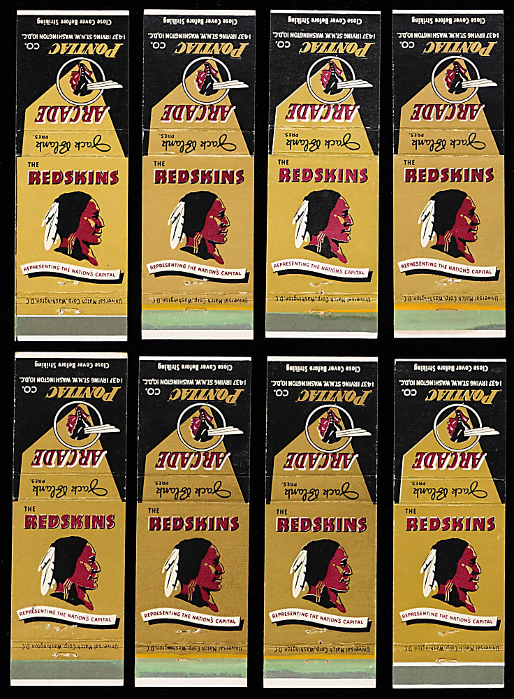 1951 & 1952 Washington Redskins Arcade Pontiac Matchbook Covers Complete Set Pair with Sammy Baugh