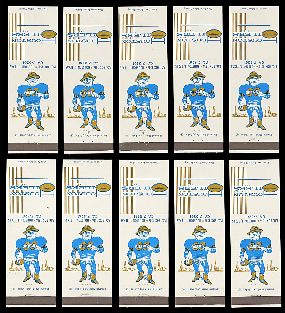 1960 Universal Matchbook Covers Houston Oilers Set (10) with George Blanda