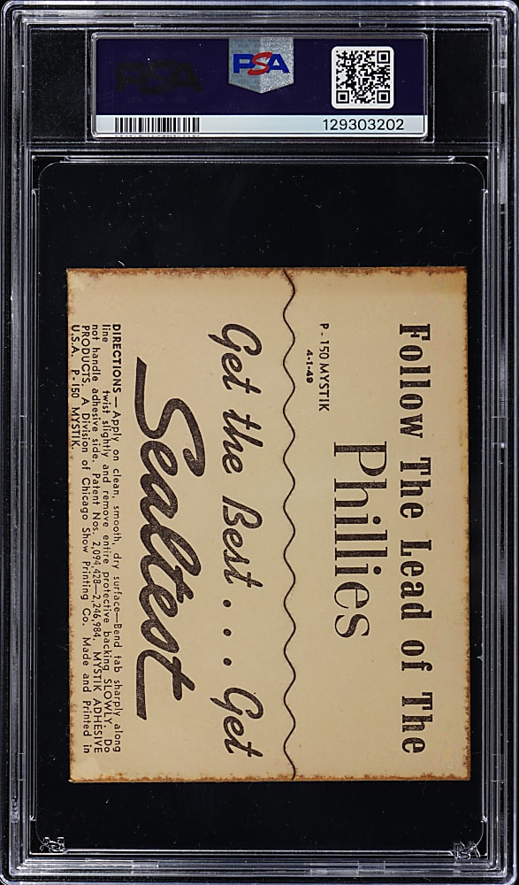 1949 Sealtest Phillies Stickers Bill Nicholson PSA EX-MT 6