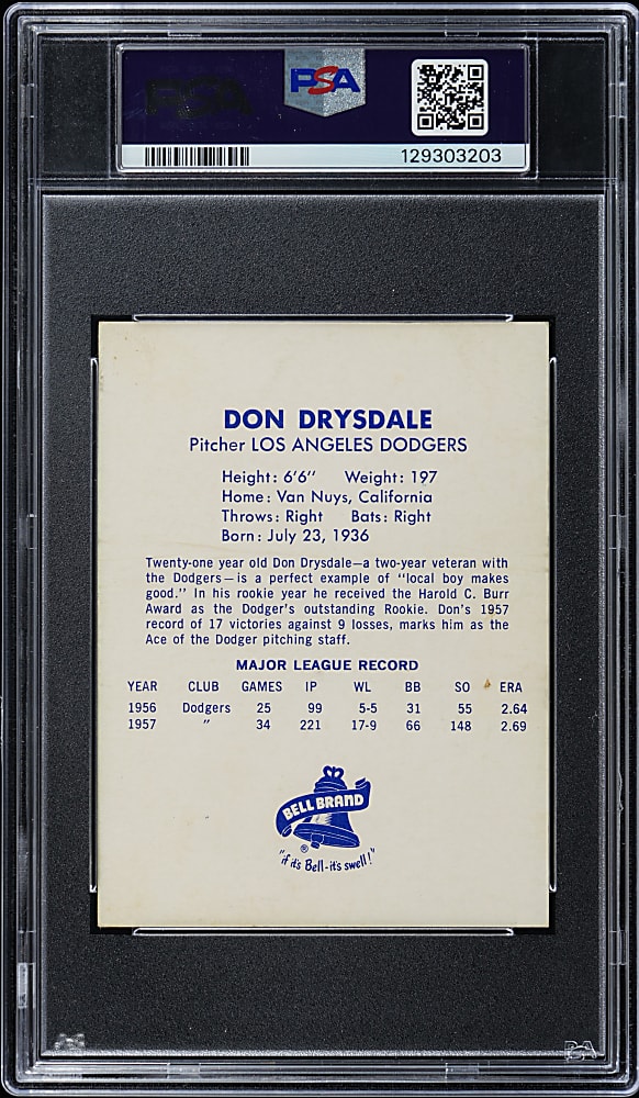 1958 Bell Brand Dodgers Don Drysdale PSA VG-EX 4