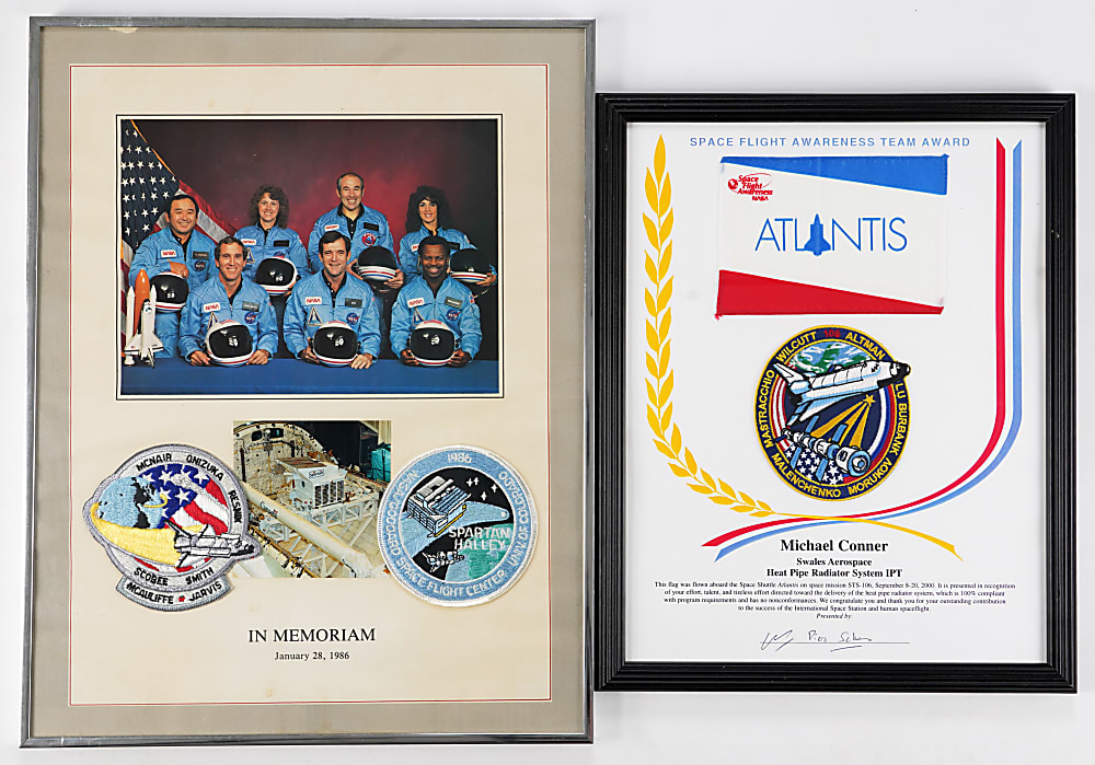 1980s-Modern NASA Recognition Rocket Awards (7) with Various Space Flown Relics Including 15-Star USA Flag