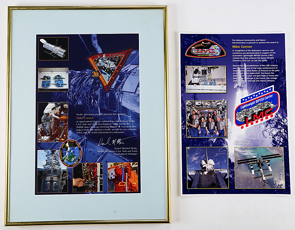 1980s-Modern NASA Recognition Rocket Awards (7) with Various Space Flown Relics Including 15-Star USA Flag