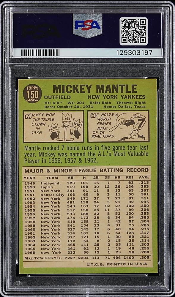1967 Topps #150 Mickey Mantle PSA EX 5