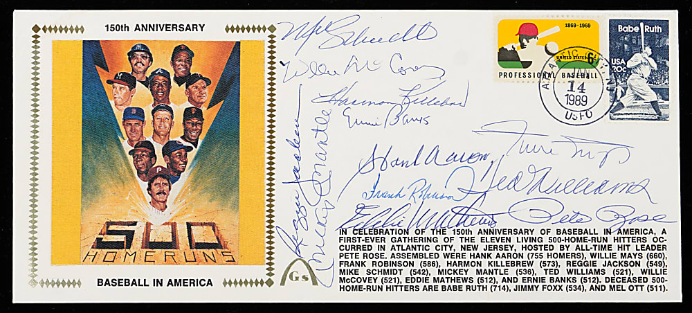 1989 Gateway 500 Home Run Club Multi-Signed Cachet with (12) Autographs Including Mantle & T. Williams Plus (11) PSA Graded Cards