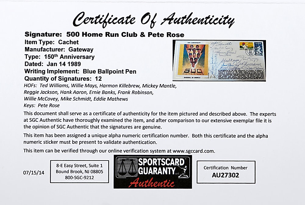 1989 Gateway 500 Home Run Club Multi-Signed Cachet with (12) Autographs Including Mantle & T. Williams Plus (11) PSA Graded Cards