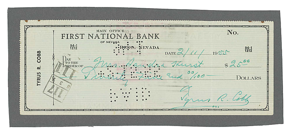 1955 Ty Cobb Signed Personal Check