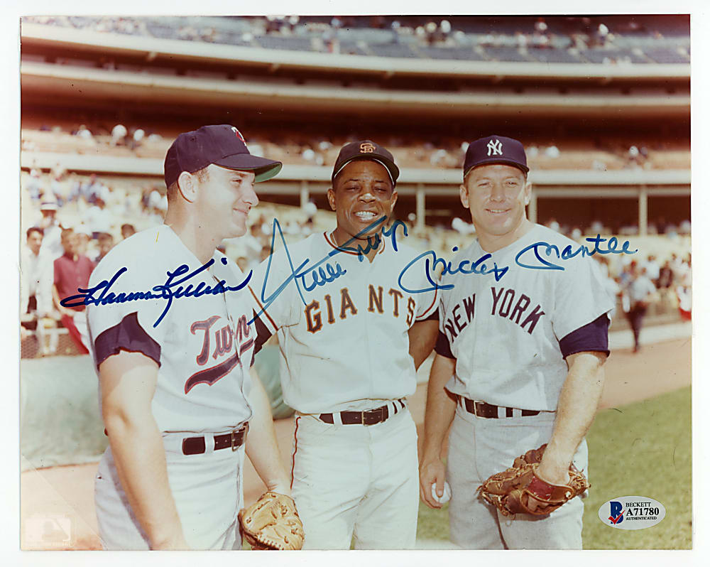 Harmon Killebrew, Willie Mays & Mickey Mantle Triple Signed 8x10 Photograph - Beckett Full LOA