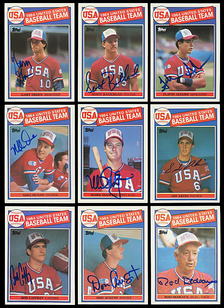 1985 Topps Team USA Olympic Signed Team Set (16) with #401 Mark McGwire Rookie