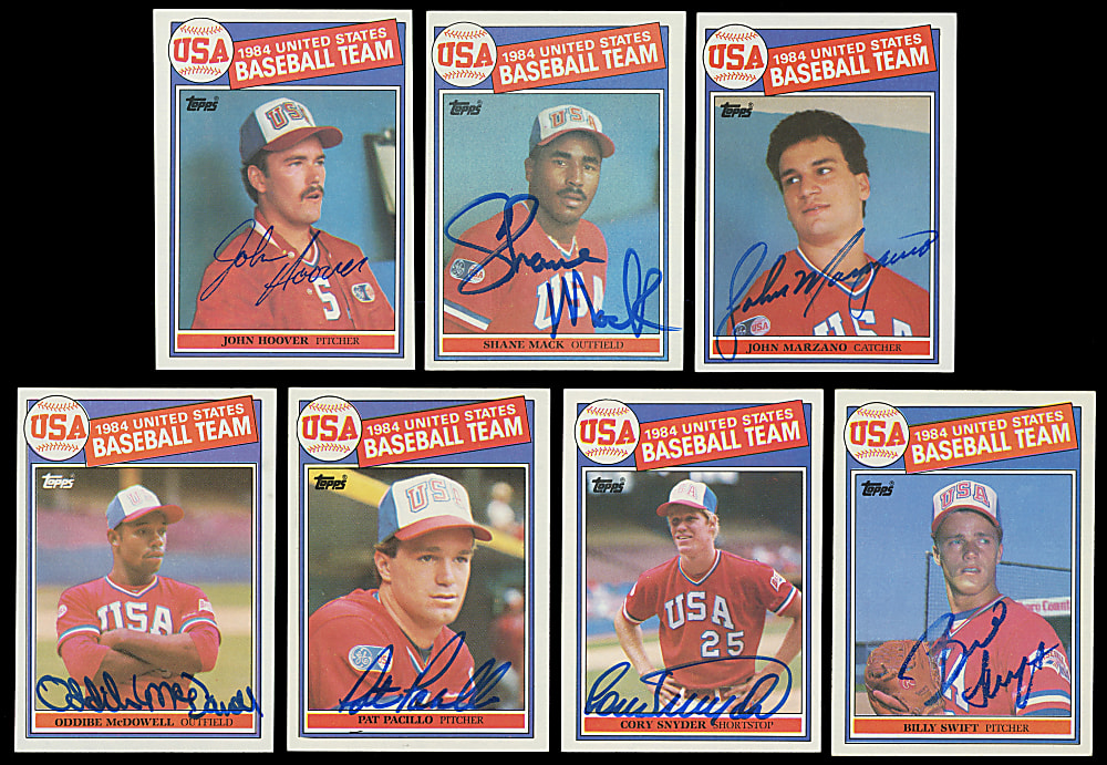 1985 Topps Team USA Olympic Signed Team Set (16) with #401 Mark McGwire Rookie