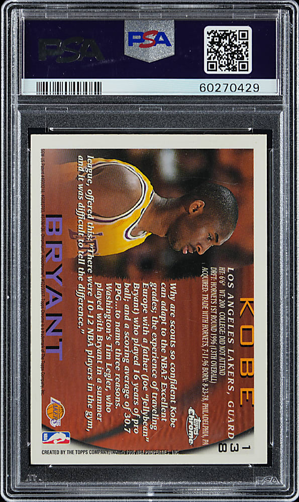 1996-1997 Topps Chrome Basketball #138 Kobe Bryant Rookie PSA NM 7