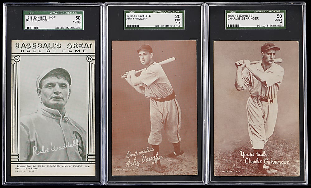 1939-1963 Multi-Sport Exhibits SGC Graded Collection (9) with Baugh, Beliveau & Lasorda
