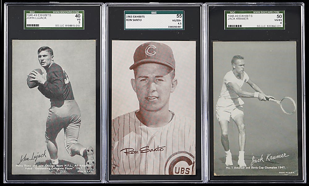 1939-1963 Multi-Sport Exhibits SGC Graded Collection (9) with Baugh, Beliveau & Lasorda