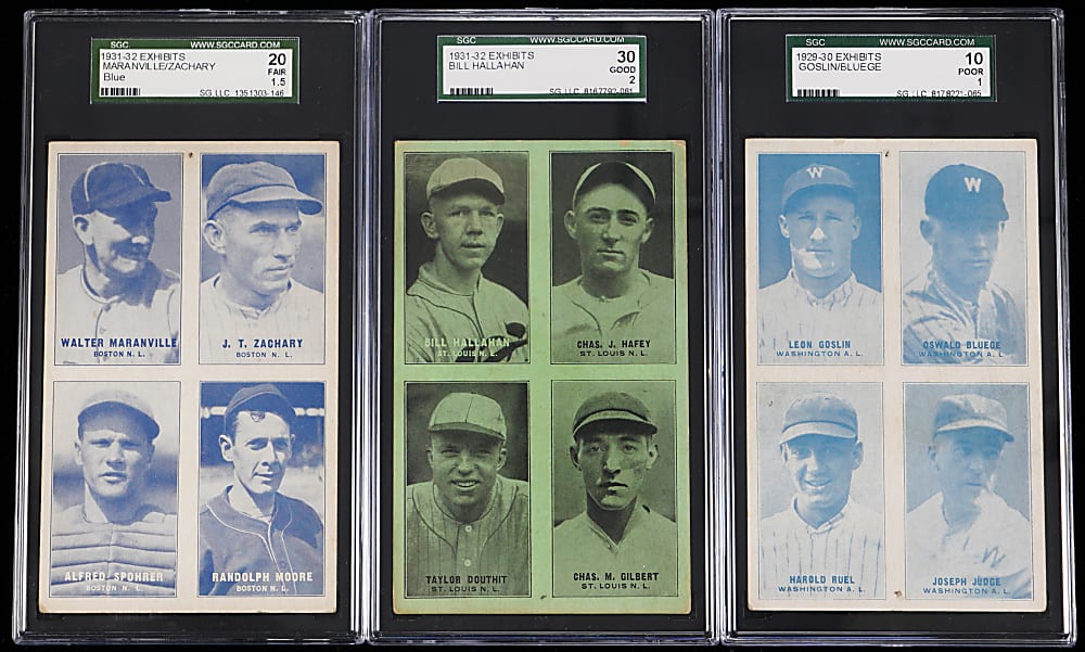 1929-1932 Four-In-One Exhibits SGC Graded Hall of Fame Trio - All with Coupon Backs