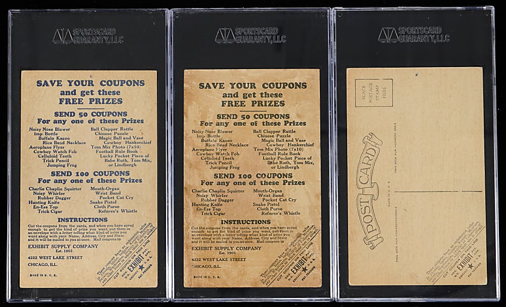 1929-1932 Four-In-One Exhibits SGC Graded Hall of Fame Trio - All with Coupon Backs