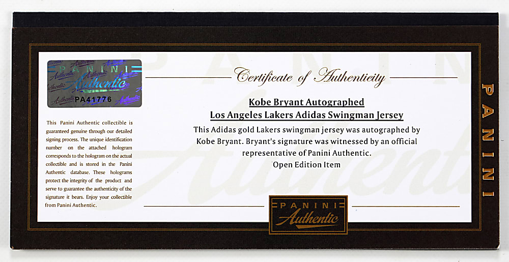 Kobe Bryant Signed Los Angeles Lakers Adidas Swingman Jersey with Panini COA