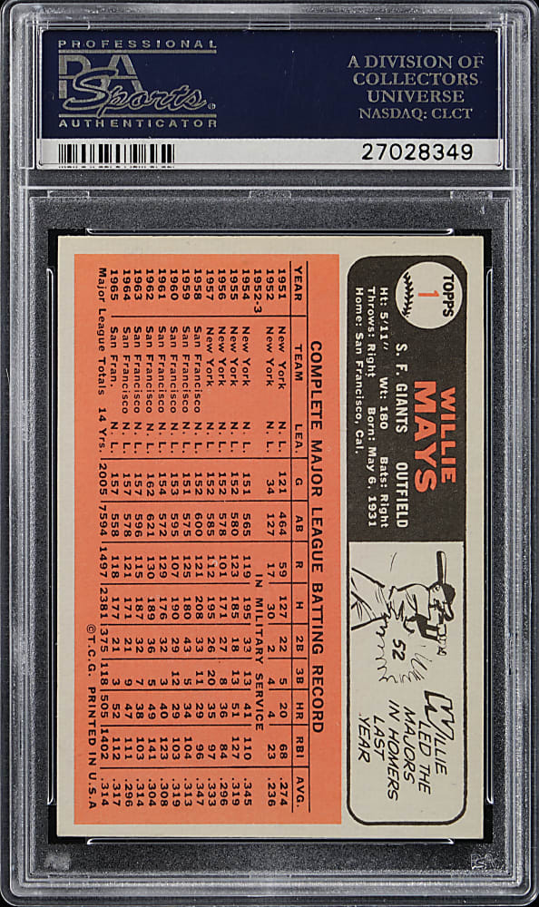 1966 Topps #1 Willie Mays PSA EX-MT+ 6.5