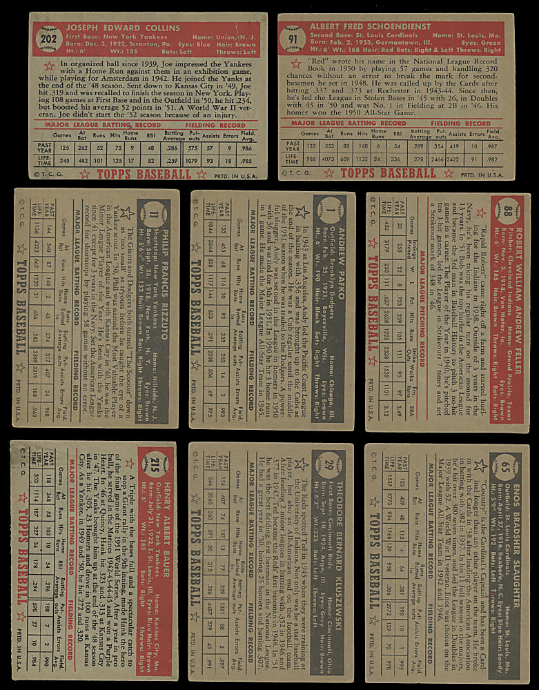 1952 Topps Collection (18) with (4) Hall of Famers Plus #1 Andy Pafko