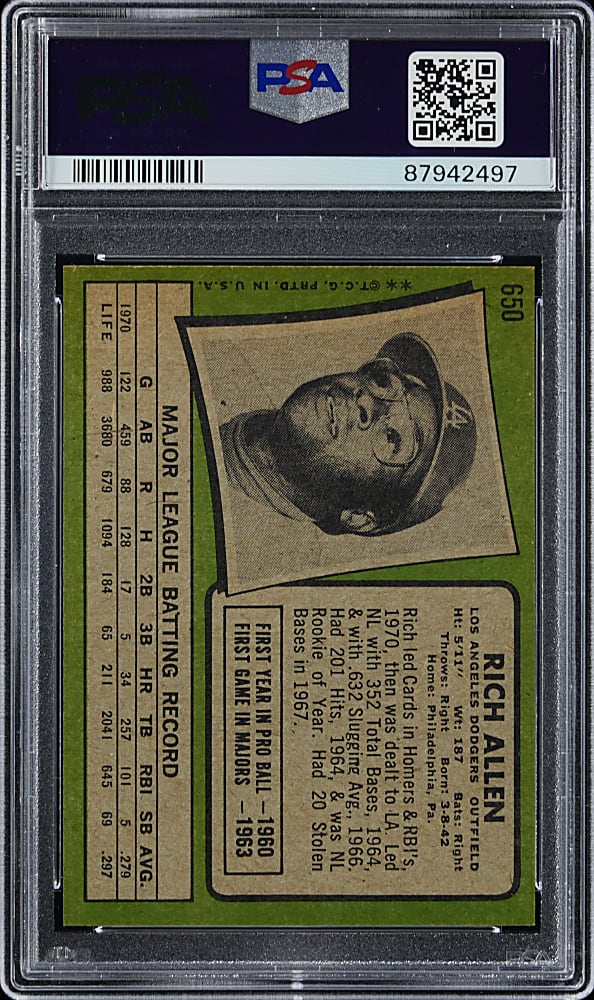 1971 Topps #650 Rich Allen High Number PSA NM 7