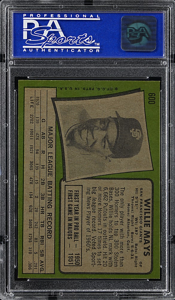 1971 Topps #600 Willie Mays PSA NM 7