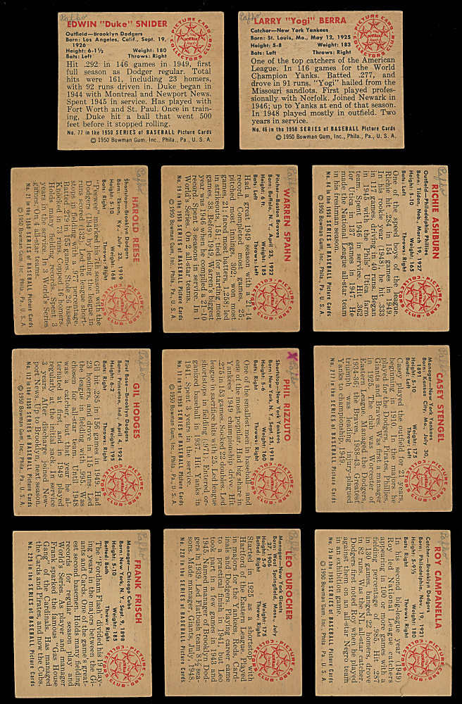 1950 Bowman Near Set (246/252) with Most Keys