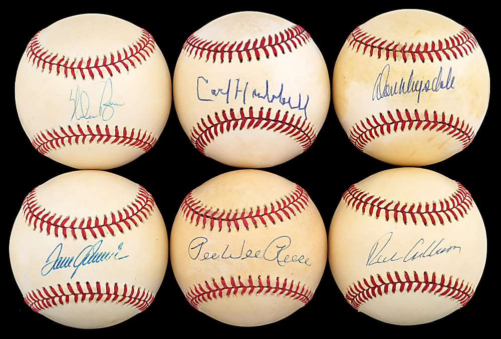 Pre-Certified Hall of Fame Single-Signed Baseball Collection (18) with Drysdale, Gehringer, Hubbell & Seaver