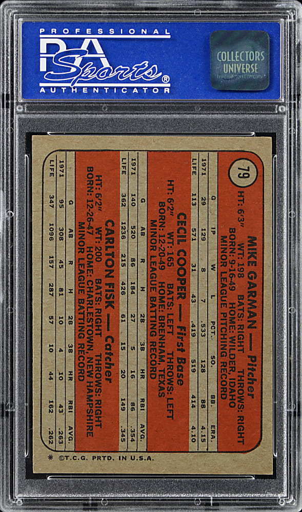 1972 Topps #79 Carlton Fisk Rookie PSA NM-MT 8