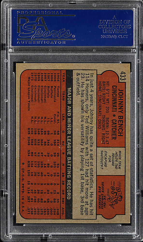 1972 Topps #433 Johnny Bench PSA NM-MT 8