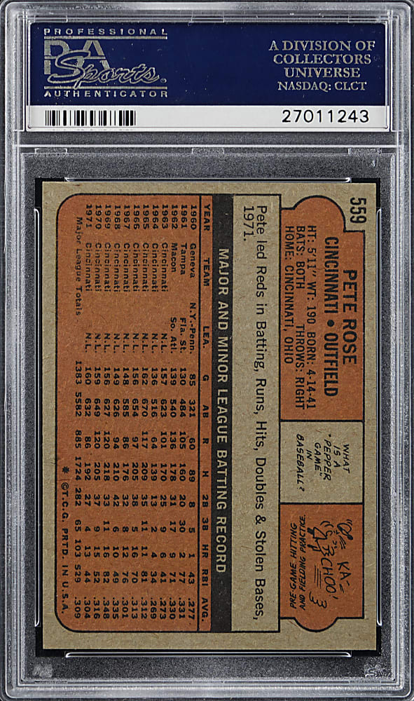 1972 Topps #559 Pete Rose PSA NM-MT 8