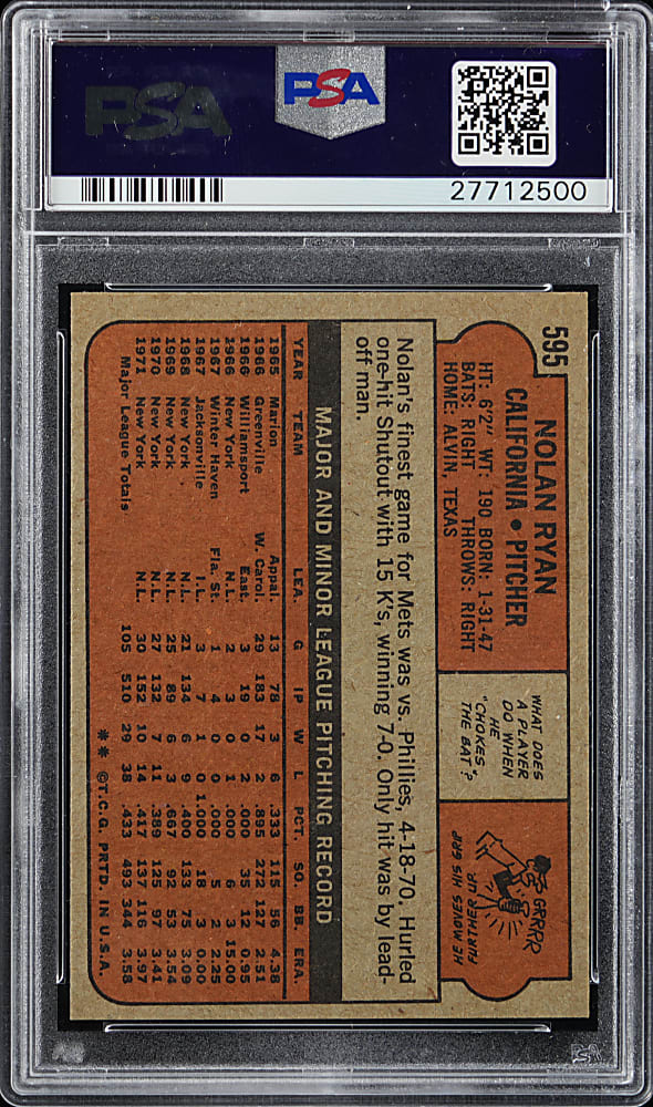 1972 Topps #595 Nolan Ryan PSA NM 7