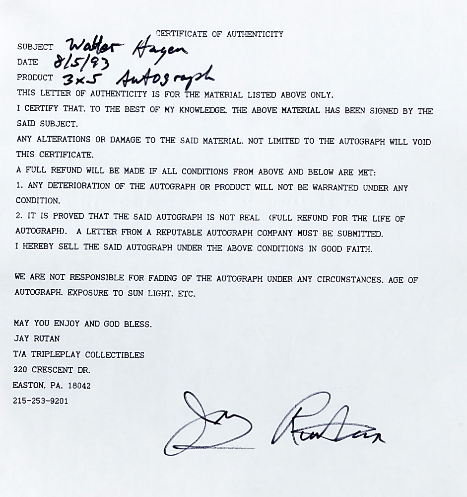 Walter Hagen Signature Cut & Photos in Framed Display