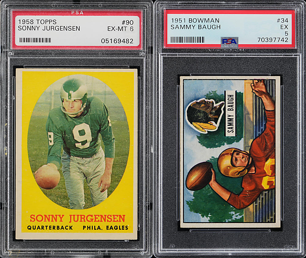 Washington Redskins Hall of Fame Quarterback PSA Graded Pair with Sammy Baugh & Sonny Jurgensen Rookie