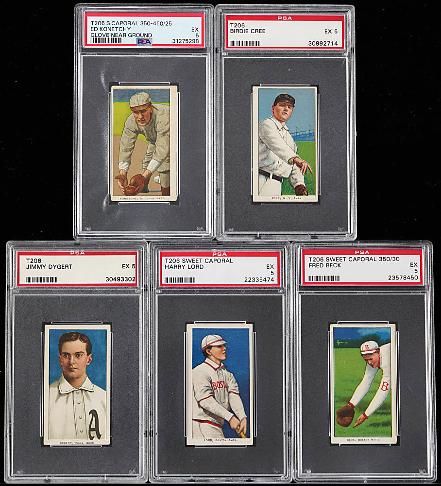 1909-1911 T206 White Border PSA EX 5 Graded Group (5)
