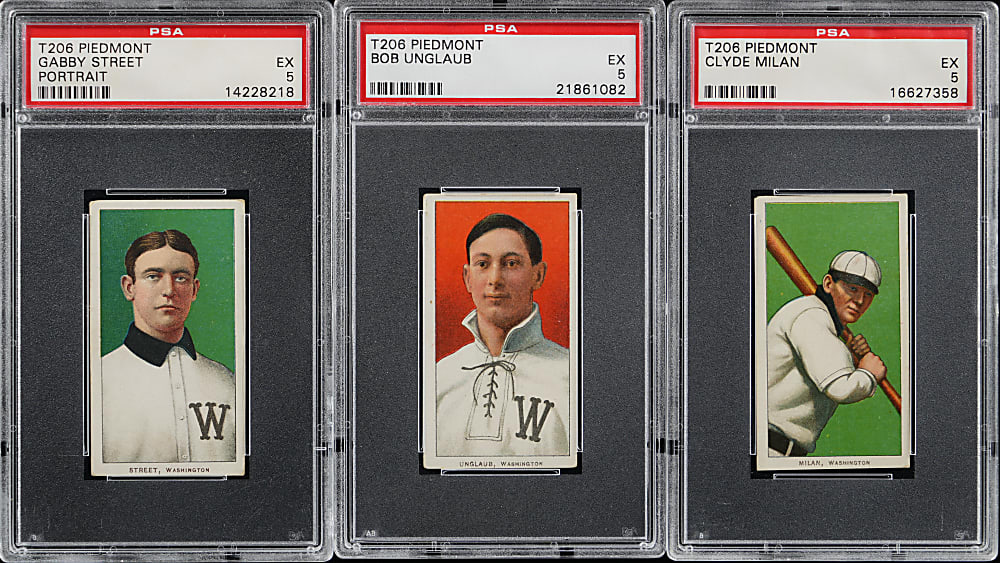 1909-1911 T206 White Border Washington Senators PSA EX 5 Graded Trio