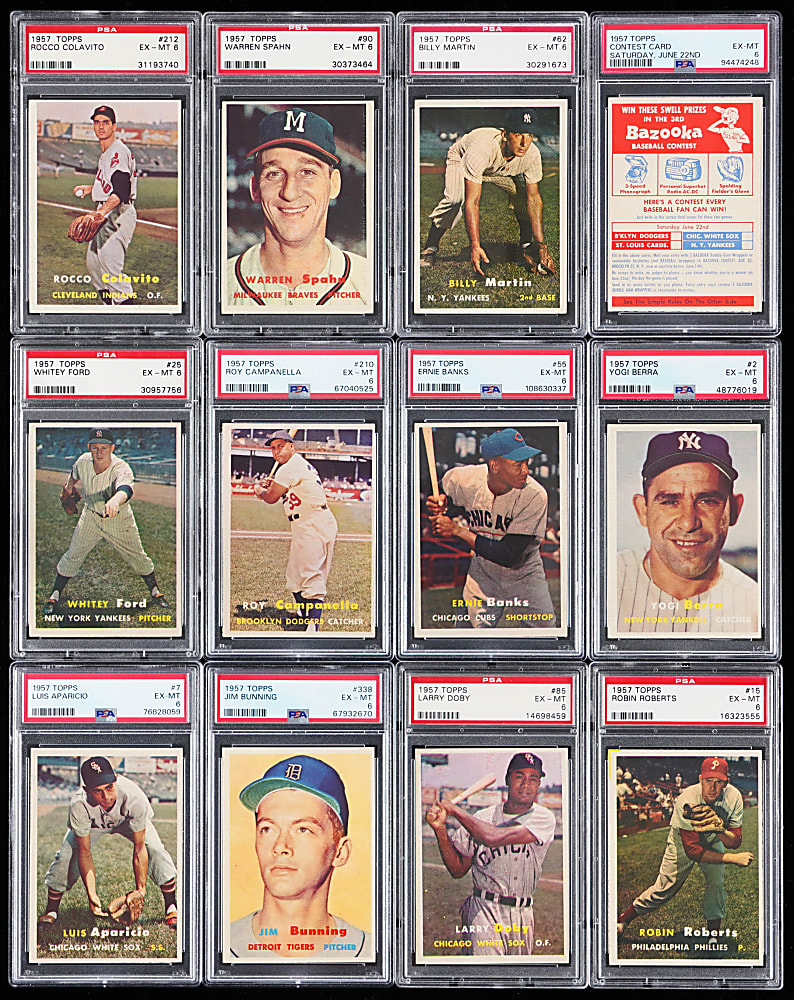 1957 Topps Starter Set PSA EX-MT 6 Graded (112) with (13) Hall of Famers, (22) Fourth Series & Contest Card