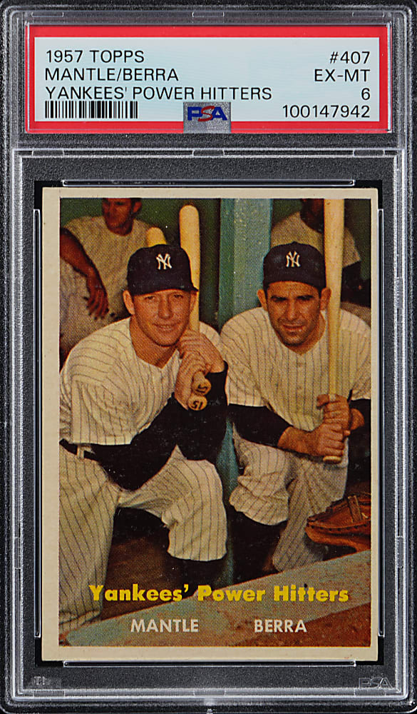 1957 Topps #407 Mickey Mantle/Yogi Berra PSA EX-MT 6