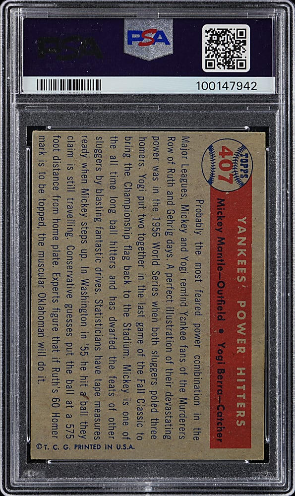 1957 Topps #407 Mickey Mantle/Yogi Berra PSA EX-MT 6